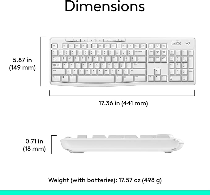 Logitech MK270 Wireless Keyboard and Mouse Combo for Windows, 2.4 GHz Wireless, Compact Mouse, 8 Multimedia and Shortcut Keys, 2-Year Battery Life, for PC, Laptop - White