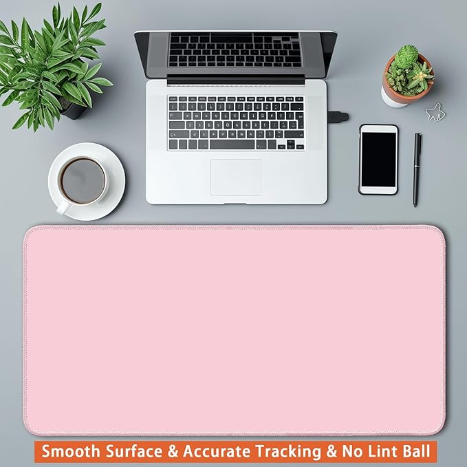 Large Mouse Pad, Non-Slip Desk Blotter, Office & Gaming, Pastel Pink, 24x12 inch