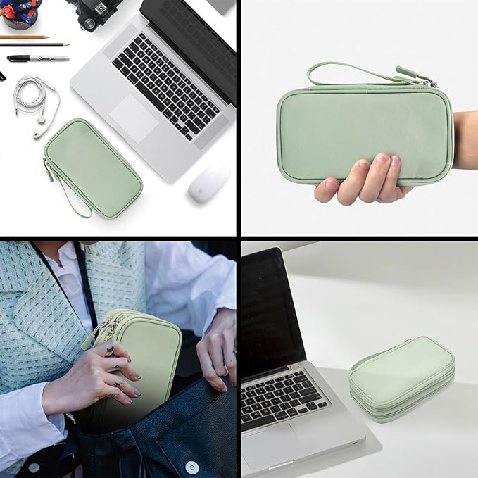 Electronic Organizer Bag, Waterproof Portable Electronic Organizer Travel Accessories Cable Bag Universal Cord Storage Case for Cable, Charger, Phone, Power Bank, Earphone(Mint Green, Large)