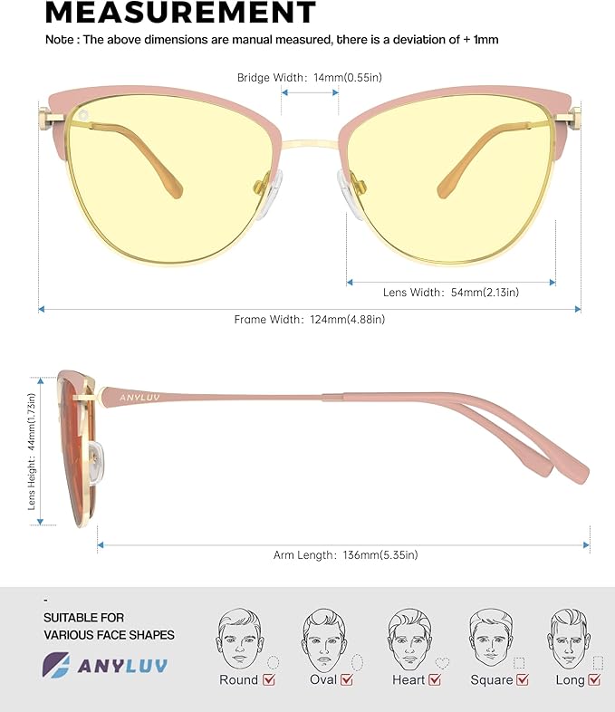 ANYLUV Blue Light Glasses for Woman Men, Womens Blue Light Blocking Glasses Computer Glasses Anti Eyestrain