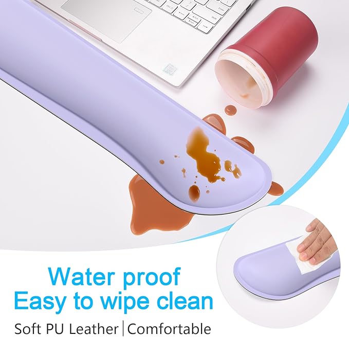 Dapesuom Keyboard Wrist Rest Set, Cute PU Leather Wrist Cushion for Computer Keyboard and Mousepad, Memory Foam Mouse Pad Rests Support with Non-Slip Base for Typing Pain Relief, Laptop, Purple