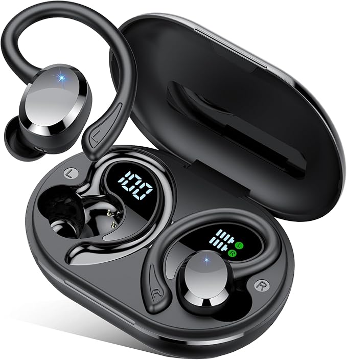 sprtoybat Wireless Earbuds, 2026 New Bluetooth 5.4 Headphones Sport Earphones with 68Hrs Playtime LED Display ENC Noise Cancelling Mic, IPX7 Waterproof Over Ear Ear Buds with Hook for Sports/Running