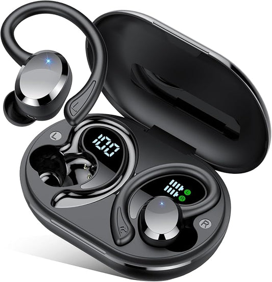 sprtoybat Wireless Earbuds, 2026 New Bluetooth 5.4 Headphones Sport Earphones with 68Hrs Playtime LED Display ENC Noise Cancelling Mic, IPX7 Waterproof Over Ear Ear Buds with Hook for Sports/Running