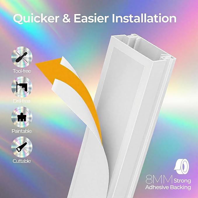212.6in Cord Hider Kit, Cord Covers for 2-4 Wires on Wall, Self-Adhesive Cable Hider Wire Covers for Cords on Wall, Paintable Cord Hider for Walls Mount Tv, Cable Cover Raceway, W0.95 H0.55in, White - Image 4