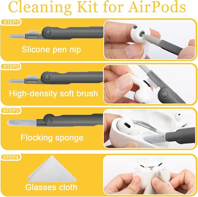 Walrfid Airpods Electronic Screen 7 in 1 Cleaner Kit Laptop Keyboard Cleaning Tool for ipad/iwatch/Computer/Phone/MacBook with 5ml Touchscreen Cleaners Mist (Grey) - Image 3