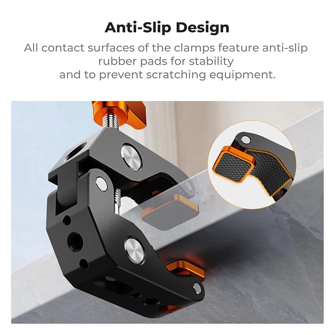 K&F CONCEPT Camera Mount Clamp, Super Crab Clamp with Rotatable Clamping Block, 1/4" and 3/8" Thread Holes for Round Pipe Flat Surface, Camera Mounts, and Other Photographic Accessories - Image 4