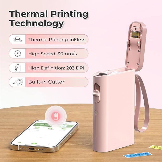 Nelko Label Maker Machine with Tape, P21 Bluetooth Label Printer with 3 Tapes, Wireless Mini Label Makers with Multiple Templates Icon Font Custom for School Office Home, Pink