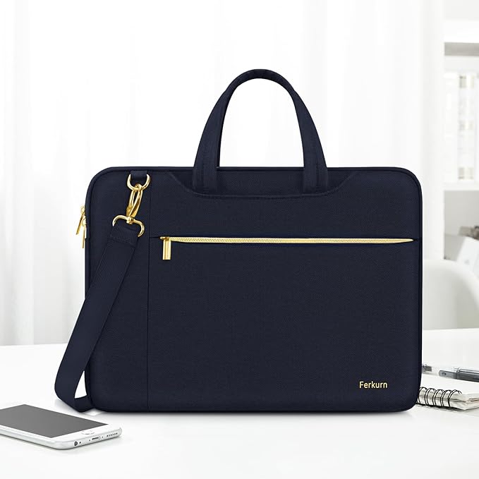 Ferkurn Laptop Case Bag Women Men Computer Sleeve with Shoulder Compatible with HP/Inspiron/Thinkpad/Vivobook/MSI/Surface, 15.6 inch, Deep Indigo