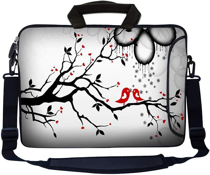 LSS 17-17.3" Laptop Sleeve Bag Compatible with Acer, Asus, Dell, HP, Sony, MacBook and More | Carrying Case Pouch w/Handle & Adjustable Shoulder Strap,Love Birds