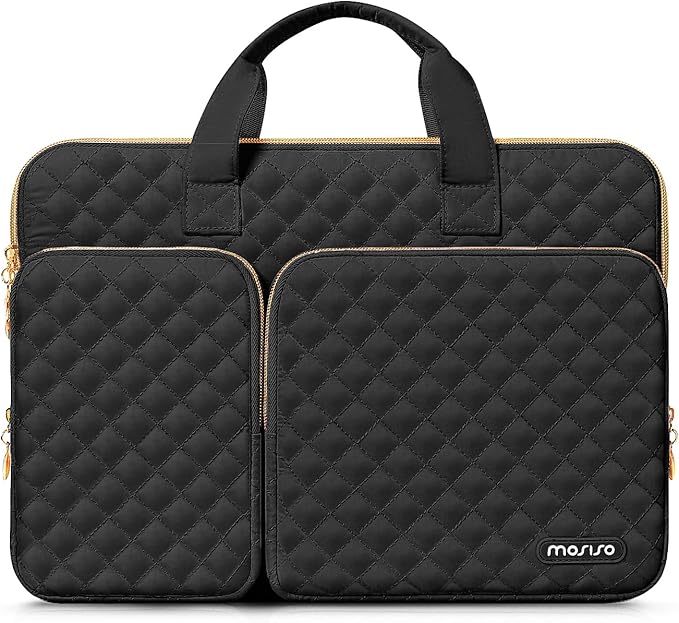 MOSISO 360 Protective Laptop Case 13 inch, 13 inch Laptop Sleeve Compatible with MacBook Air M5 M4 M3 M2 M1 2026-2018/Neo/Pro M2 M1, Square Quilted Bag Cover with 2 Pockets&Handle&Belt, Black