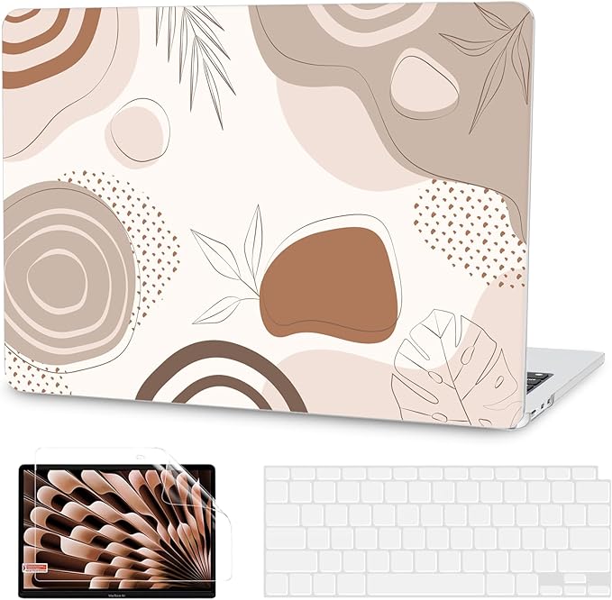 G JGOO Compatible with MacBook Air 13 inch Case 2026 2025-2022 M5 A3449 M4 A3240 M3 A3113 M2 A2681, Plastic Hard Shell for MacBook Air 13.6 inch Case +Keyboard Cover+Screen Protector, Brown Leaf