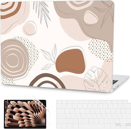 G JGOO Compatible with MacBook Air 13 inch Case 2026 2025-2022 M5 A3449 M4 A3240 M3 A3113 M2 A2681, Plastic Hard Shell for MacBook Air 13.6 inch Case +Keyboard Cover+Screen Protector, Brown Leaf