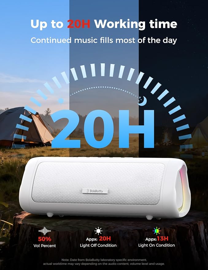 Bluetooth Speaker with HD Sound, Portable Wireless, IPX5 Waterproof, Up to 20H Playtime, TWS Pairing, BT5.3, for Home/Party/Outdoor/Beach, Electronic Gadgets, Birthday Gift (White)