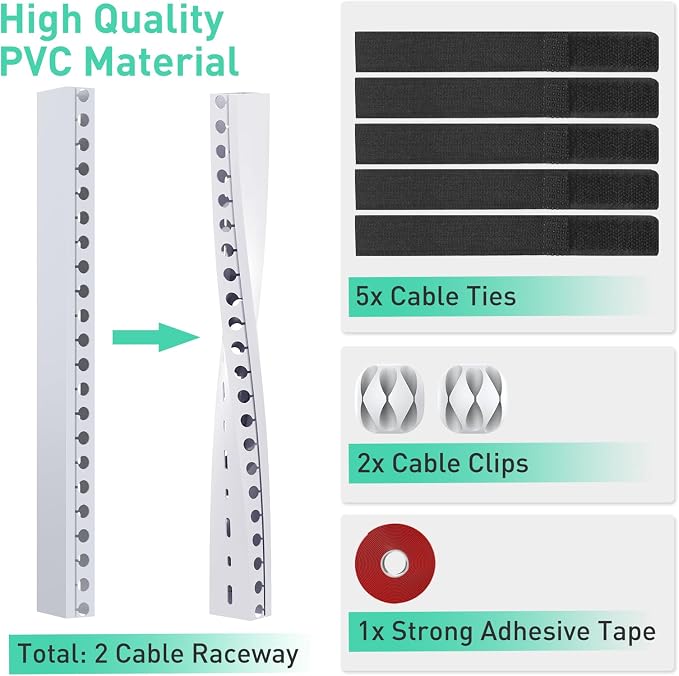 ENONCI Updated White Cable Raceway Kit, 155（10x15.5） inch Open Slot Wire Covers for Cords, Cable Management System to Hide Under Desk/TV/Computer/Net/Power Cords(Pack 10) - Image 3