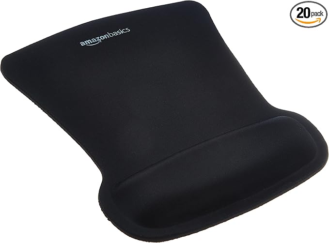 Amazon Basics Rectangular Gel Computer Mouse Pad with Wrist Support Rest, Non-Slip, Smooth Surface, Small, Black, 20-Pack