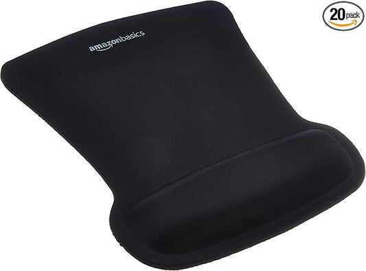 Amazon Basics Rectangular Gel Computer Mouse Pad with Wrist Support Rest, Non-Slip, Smooth Surface, Small, Black, 20-Pack