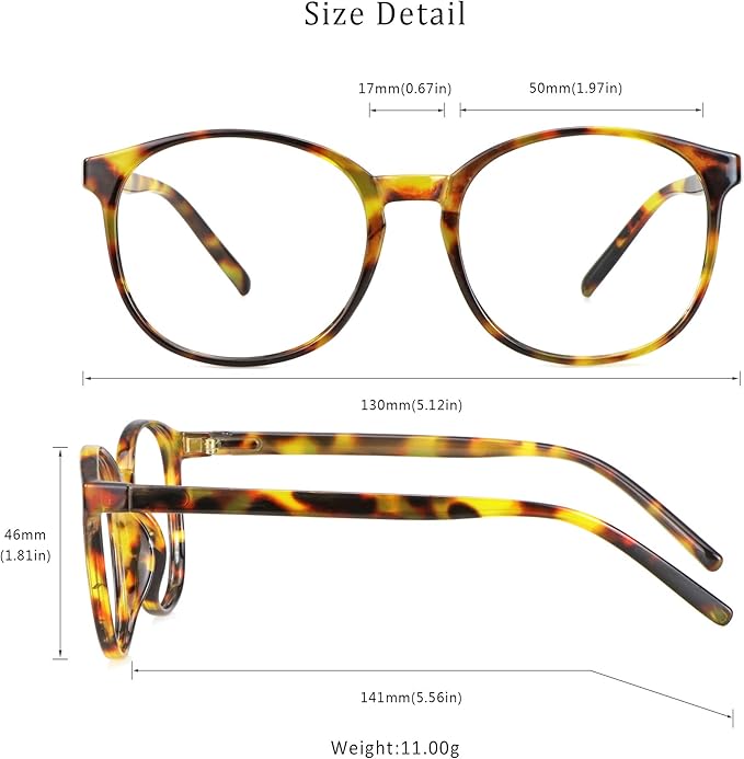 LifeArt Round Blue Light Blocking Glasses, Computer Glasses, Gaming Glasses, TV Glasses for Women Men (Brown Tortoise, 4.25 Magnification)
