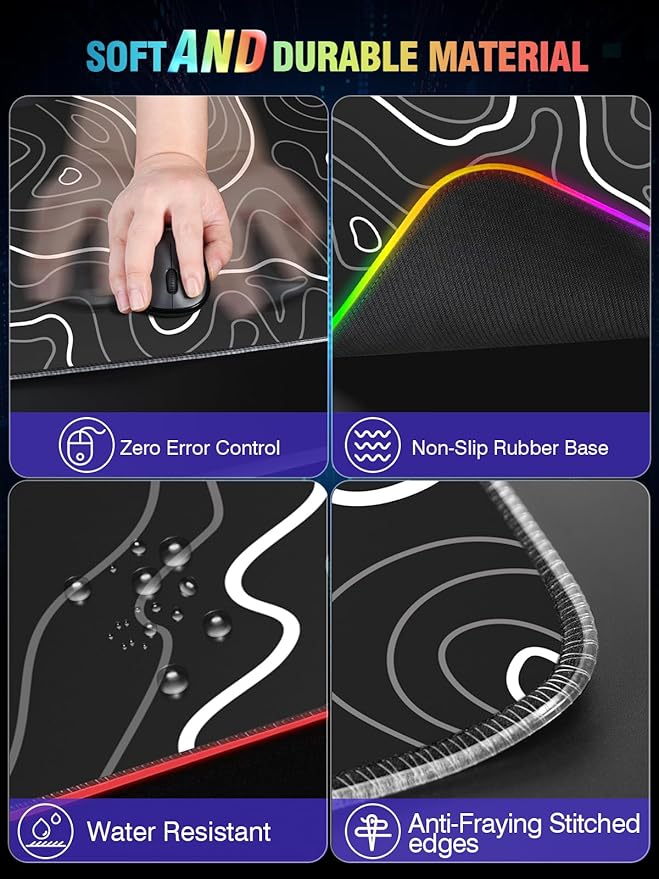Wireless Charging RGB Gaming Mouse Pad, 31.5"x15.7" XXL Large Desk Mat, Desk Pad for Gamer, 9 Light Modes, Non-Slip Rubber Base, Waterproof, Computer Keyboard Mat, Black