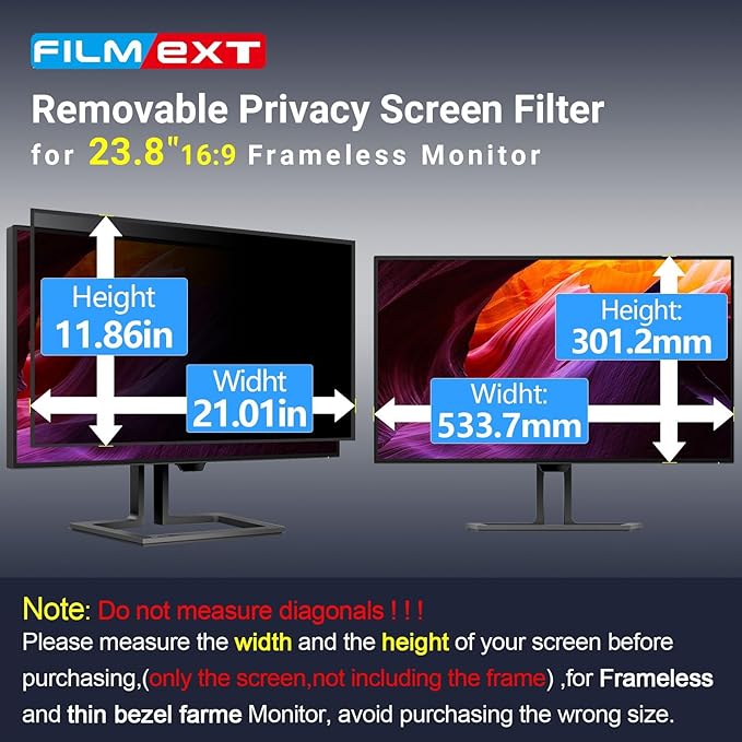 FILMEXT 2 Pack 23.8 inch Computer Privacy Screen Filter, Removable Computer Privacy Shield 23.8" for 16:9 All-in-One Desktop/Frameless PC,Computer Bubble Free Anti-Spy Blue Light Filter