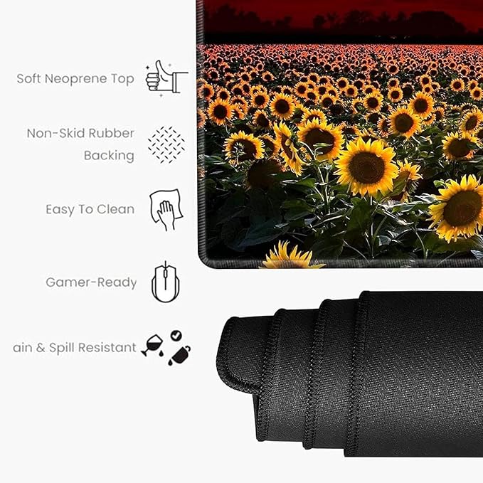 24x12 inch Mouse Pad Large Desk Mat Sunflower Mousepad Gaming Long Extended Protector Mat Big Computer Mat for Wireless Mouse Non Slip Home Work