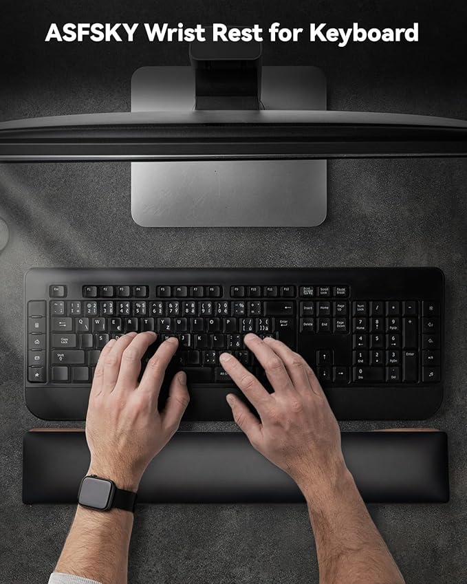 Keyboard Wrist Rest with Memory Foam Anti-Slip Rubber Base Ergonomic Wooden Wrist Rest for Mechanical Keyboard Durable and Easy to Clean for Gamer Staff (Walnut)