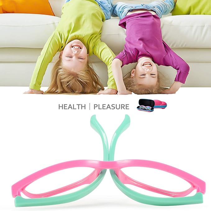 Blue Light Glasses for Kids Girls Boys with Cute Car Case, UV400 Protection, Anti Blue Ray Age3-12