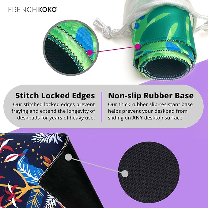 French KOKO Desk Mat, Large Desk Pad Large Mouse Pad Cute Desk Accessories Home Office Essentials XL Desk Mat Desk Pad Keyboard Mouse Desk Pads Computer Cute Women Girls (Floral White, 36" x 16.5")