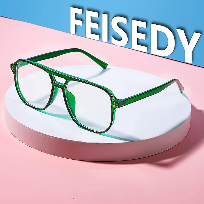 FEISEDY Blue Light Blocking Glasses Fake Nerd Clear Square Computer Lightweight Pilot Glasses Frame Oversized B2866