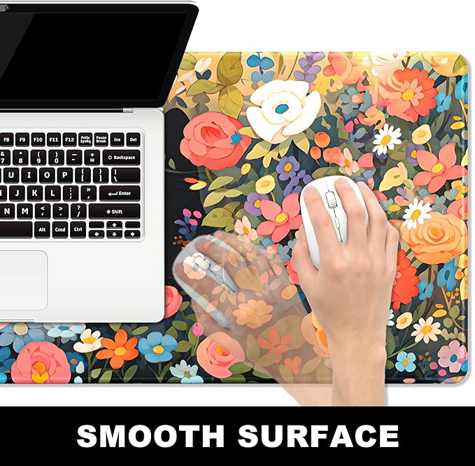 BOSOBO XXL Gaming Desk Mat, Extended Mouse & Keyboard Mat, Anime Cat Pink Flower Bush - 31.5 x 11.8 Inches