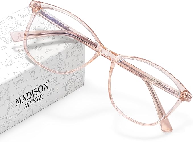 Madison Avenue Blue Light Blocking Glasses Anti Eyestrain UV Glare Blue Light Glasses for Women TV Phone Computer Gaming Eyeglasses Liberty (Crystal Brown)