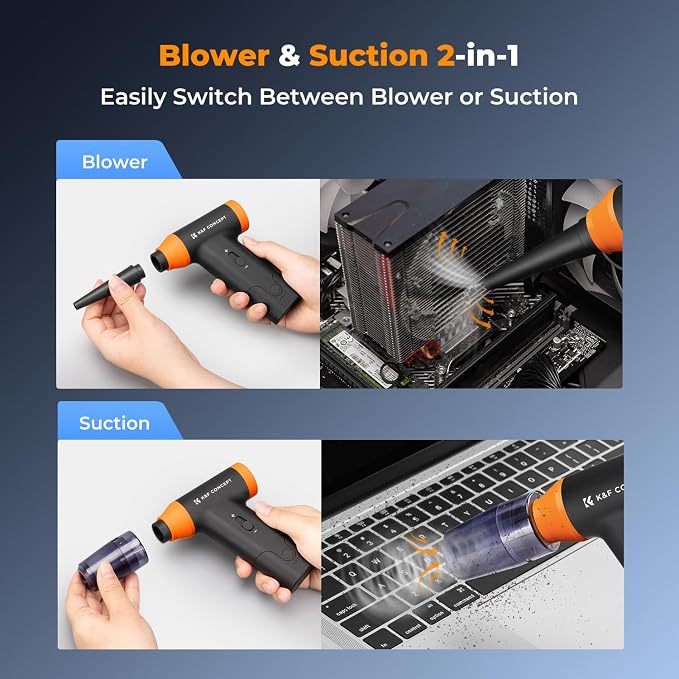 K&F Concept BS200 Blower & Suction 2 in 1 Compressed Air Duster, 150000RPM Super Power Electric Air Duster, Stepless Speed Regulation, Portable Dust Blower for Computer, Keyboard, House, Outdoor, Car - Image 3