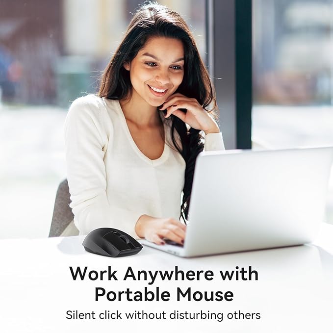 AUSDOM Wireless Mouse for Laptop - Computer Mouse with 2.4G USB Mini Receiver, 1600 DPI Optical Tracking, Cordless Portable Computer Mice for PC, Mac, Notebook, Black