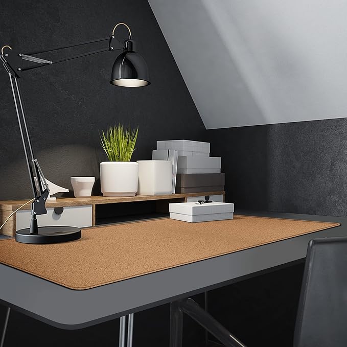 MAIDERN 47.2" x 15.7" Cork & Leather Desk Pad, Large XXL Mat, Full Mouse Pad, Dual Sided Protector for Gaming Home Office (Black)