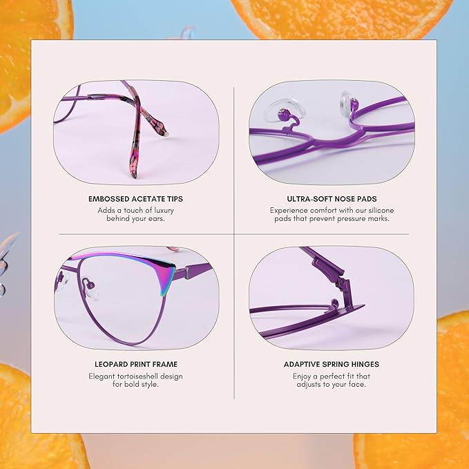 Blue Blockers Glasses for Women, Bluelight Glasses with Cat Eye Frame for Style, Comfort, Eye Strain Relief (Cat Eye, Purple)