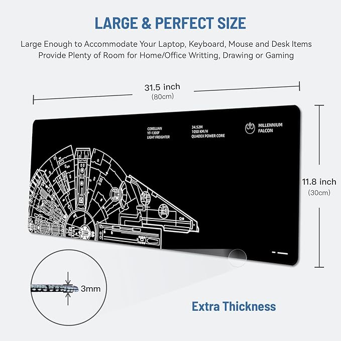 Mousepad Desk Mat Gaming Large Keyboard Cute Office Desktop Computer Laptop Black XXL Long Giant Big Cool Modern Design Unique for Women Girls Men Boys Gamer Oversized Wide 30x12'' Mousepad