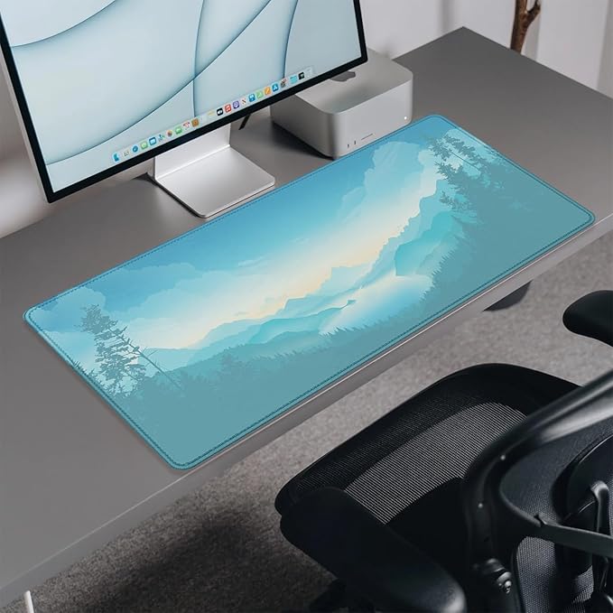 Mountains Cloud Lake Desk Pad Mouse Pad,Extended Large Gaming Mouse Mat with Stitched Edges,Non-Slip Waterproof Rubber Base Mousepad for Office Work Home Desk Mat(27.5X11.8 in)
