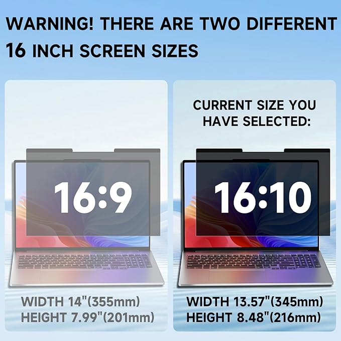 Laptop Privacy Screen 16 Inch, Laptop Screen Privacy Shield 16:10 Aspect Ratio Anti-Glare Blue Light Computer Monitor Protector,