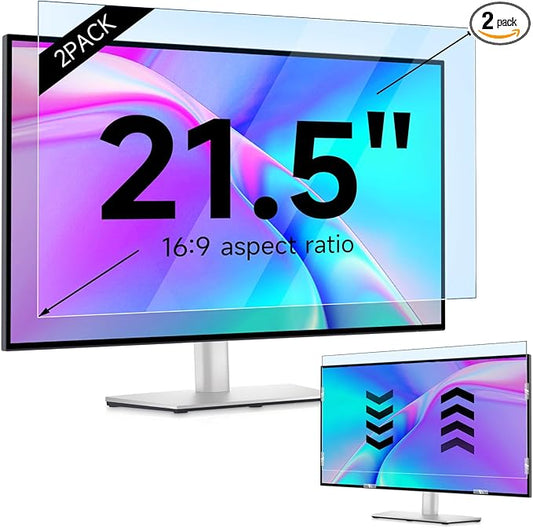 IPROKKO 2 Pack 21.5 inch Anti-Blue Light Monitor Screen Protector for 16:9 Widescreen, Removable Anti Glare Blue Light Blocking Screen Filter, Anti-UV Eye Protection PC Computer Film [Washable Wipes Clean]