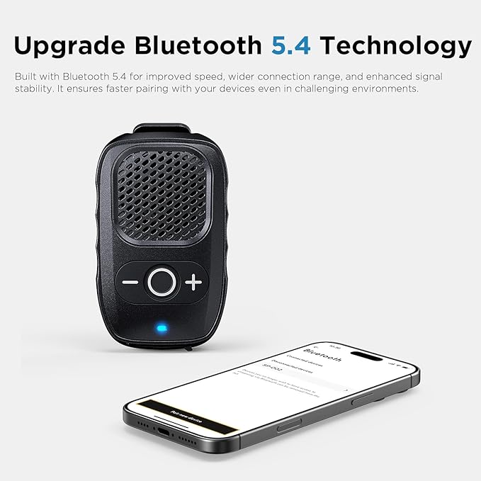 Wearable Bluetooth Speaker, 30H Working Time Clip-On Wireless Jobsite Pro Water-Resistant Portable Speaker, Built-in Mic for Hands-Free Music and Calls (Black)