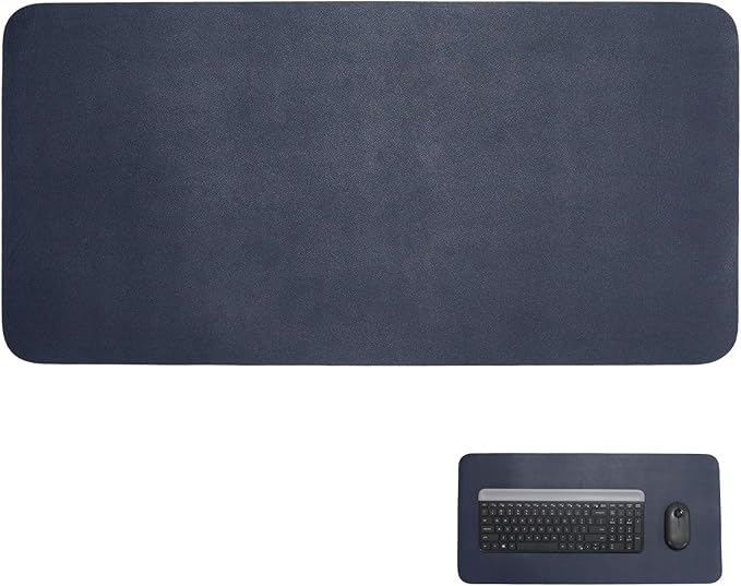 PU Leather Keyboard Mouse Pad 12x24 Inch Non-Slip Desk Protector Mat for Vanity Makeup Laptop, Dark Blue