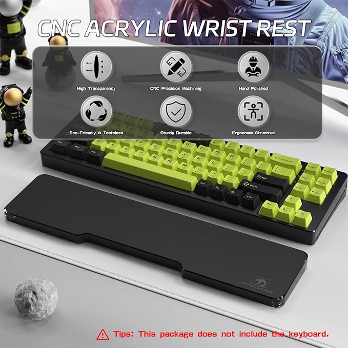 SELORSS Acrylic Keyboard Wrist Rest - Compact 60% Keyboard- Mechanical Keyboards Ergonomic Palm Rest for Computer Keyboard,Anti-Slip Base,Wrist Pad for Laptop,Office & Home-Easy Typing (Black)