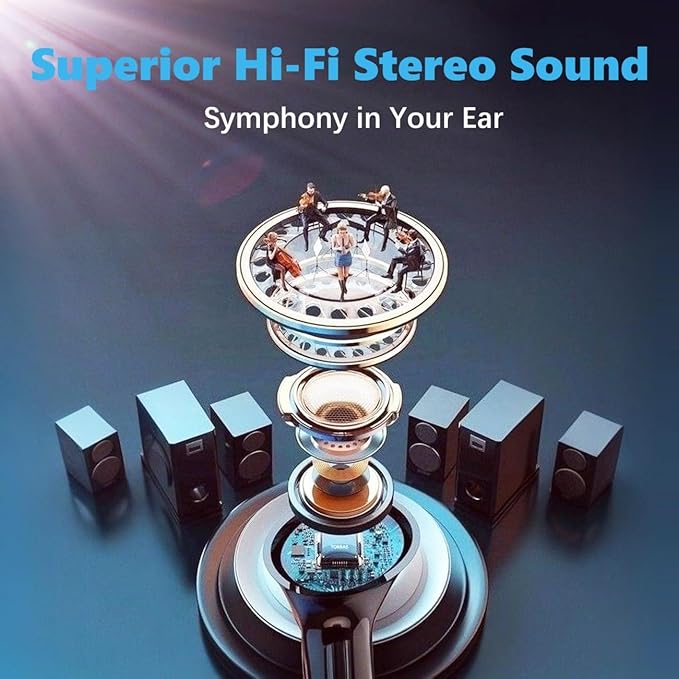 Wireless Earbuds, Ear Buds with Noise Cancelling Mic, Hi-Fi Stereo Bass Ear Buds with 48H Playtime, Bluetooth 5.4 Headphones Bass Stereo, Bluetooth Earbuds for Laptop, Phones, Sports