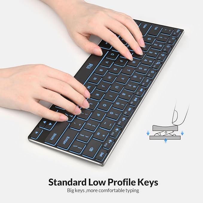 Rii Wireless Keyboard,Bluetooth Keyboard(2.4G+BT5.0),RGB Backlit,Rechargeable with Aluminum Alloy Case for Tablet,Surface,PC,Laptop with Windows (X9-Windows)