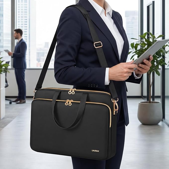 Laptop Case Bag Women Men Computer Sleeve Compatible with MacBook/Dell/HP/Acer/ASUS, Waterproof Shoulder Carrying Briefcase, Black, 14-14.5 Inch