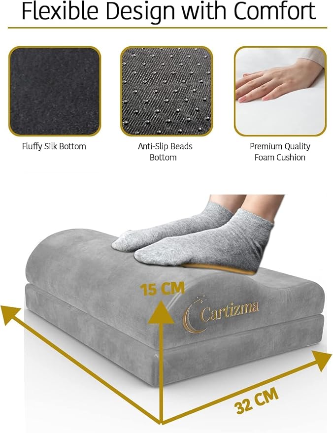 Ergonomic Foot Rest Under Desk - Non-Slip, Adjustable, Washable Covers for Pain Relief - Office, Home & Travel (Grey)