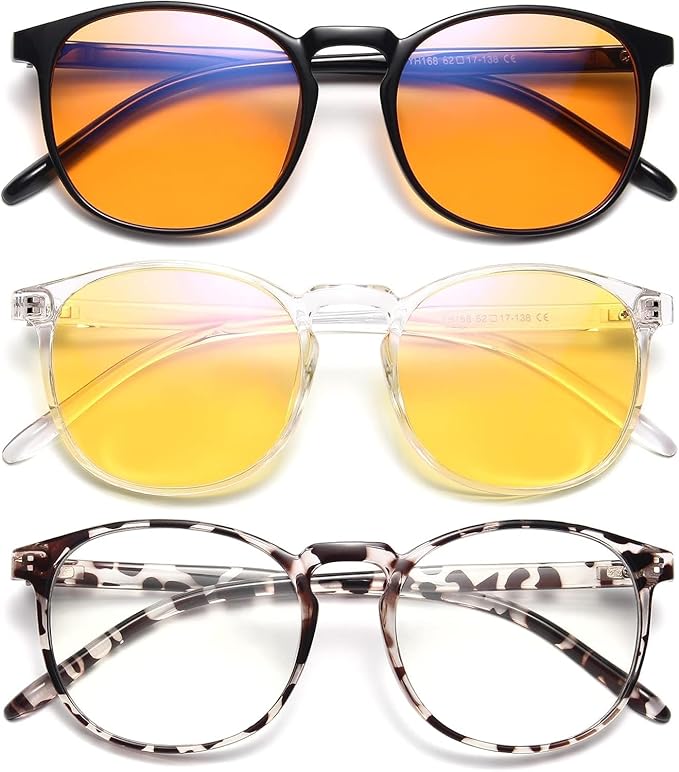 IBOANN Chic & Comfy Blue Light Glasses for Women - 3-Pack Round Frames, Screen-Ready Style with UV Protection Coating