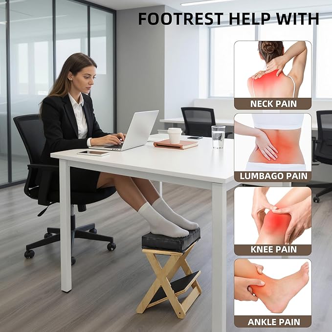 HOMELTSTBO Adjustable Foot Rest Under Desk, Wooden Double Step Desk Footrest with 3 Height Options & Non-Slip EVA Surface, Ergonomic Foot Rest For Under Desk At Work, Enhances Posture,Home Office-Pine
