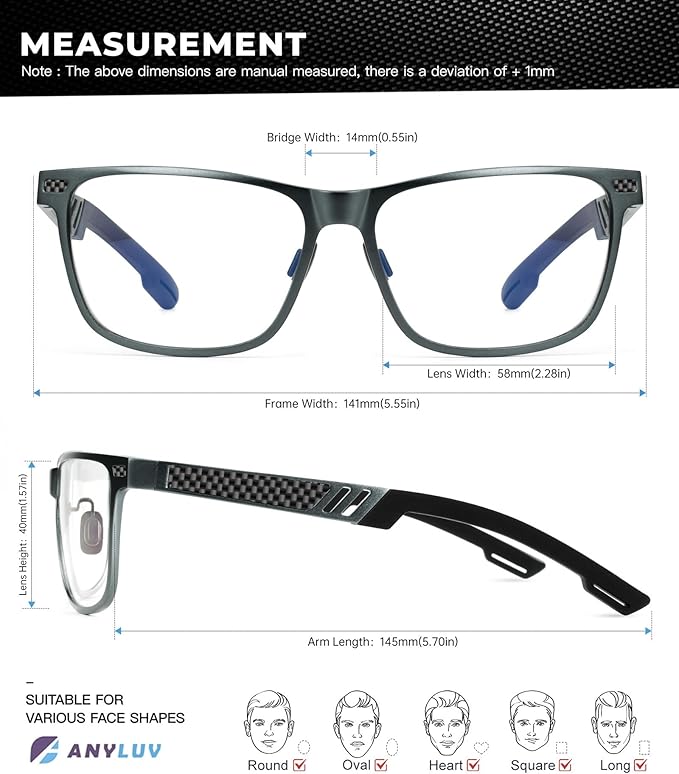 ANYLUV Blue Light Blocking Glasses Men Computer Gaming Glasses Lightweight Al-Mg Metal Anti Eyestrain Eye Protection