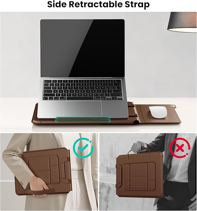 Nillkin 16 inch Laptop Sleeve with Handle (4-in-1), 2 Stand Modes, MacBook Sleeve with Adjustable Stand & Mouse Pad, Slim Laptop Case 16 inch for Samsung/Surface/HP/Chromebook/Dell 13-16'', Brown