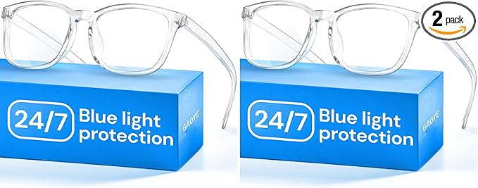 Gaoye Transparent, Clear Blue Light Glasses for Computer & Gaming - Anti UV Ray Lenses, Scratch-Resistant & Comfort Fit (Pack of 2)